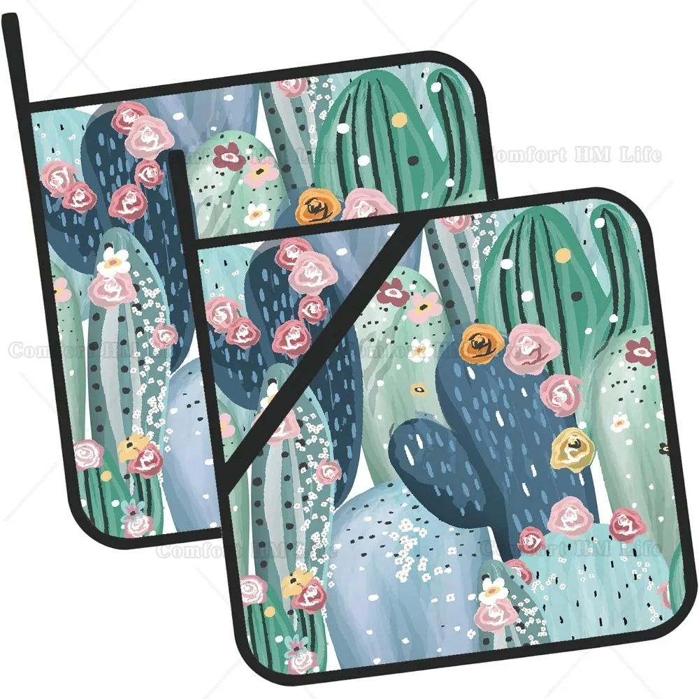 

Pastel Cactuses Succulents Cacti Pot Holders Set of 2 Kitchen Heat Resistant Potholder for Microwave Cooking Baking
