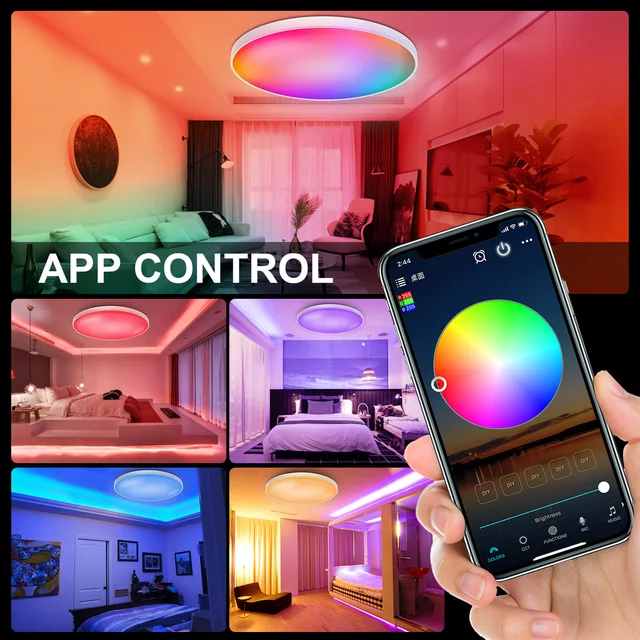 Plafonnier LED moderne SMART 20W RGB CCT smart multicolore WiFi lampe  dimmable smatphone Alexa Google plafonnier coloré pour chambre 230V