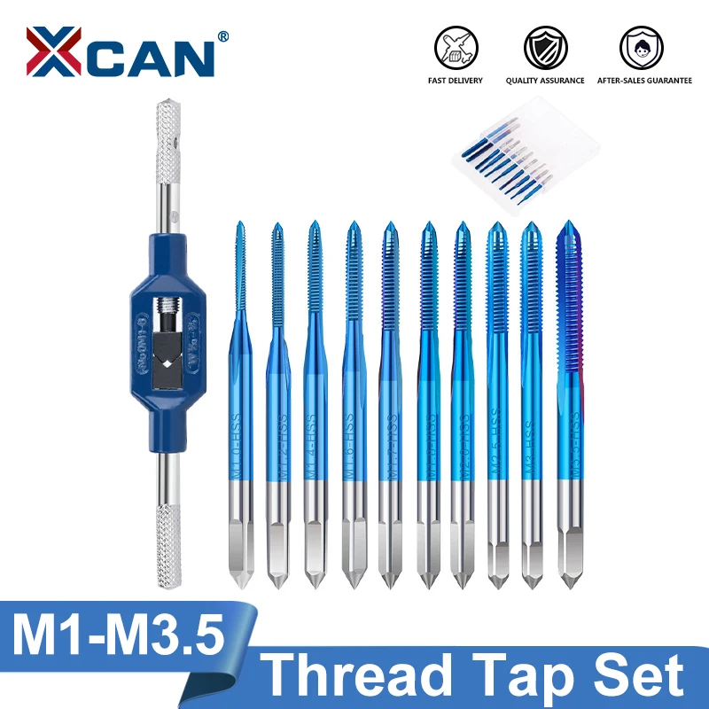 Thread Tap 10pcs M1-M3.5 HSS Metric Plug Tap Screw Drill with Adjustable Wrench Nano Blue Coated Machine screw tap