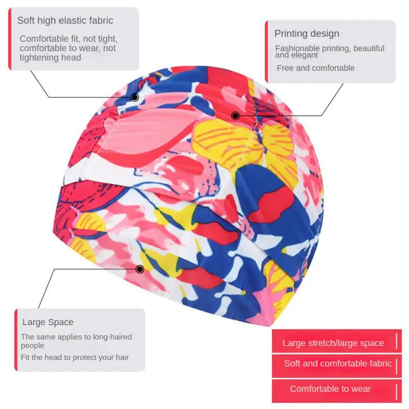 Elastic Nylon Turban Pool Bathing Hats Long Hair Bathing Swimming Protect Caps Men Women Flowers Printed Pleated Swimming Cap 5