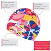 Elastic Nylon Turban Pool Bathing Hats Long Hair Bathing Swimming Protect Caps Men Women Flowers Printed Pleated Swimming Cap 5