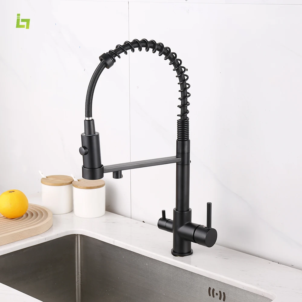 Water Purification Kitchen Faucet Black Hot and Cold Rotating Pull Out Brass Material Sink Mixer Drinking and Washing Tap kitchen faucets
