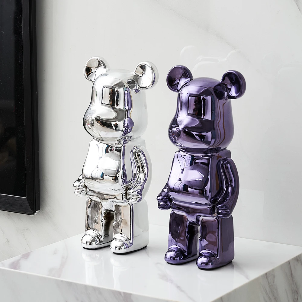 Nordic Home Decoration Creative Electroplating Ceramic Bear Sculpture Figurines for Interior Light Luxury Living Room |