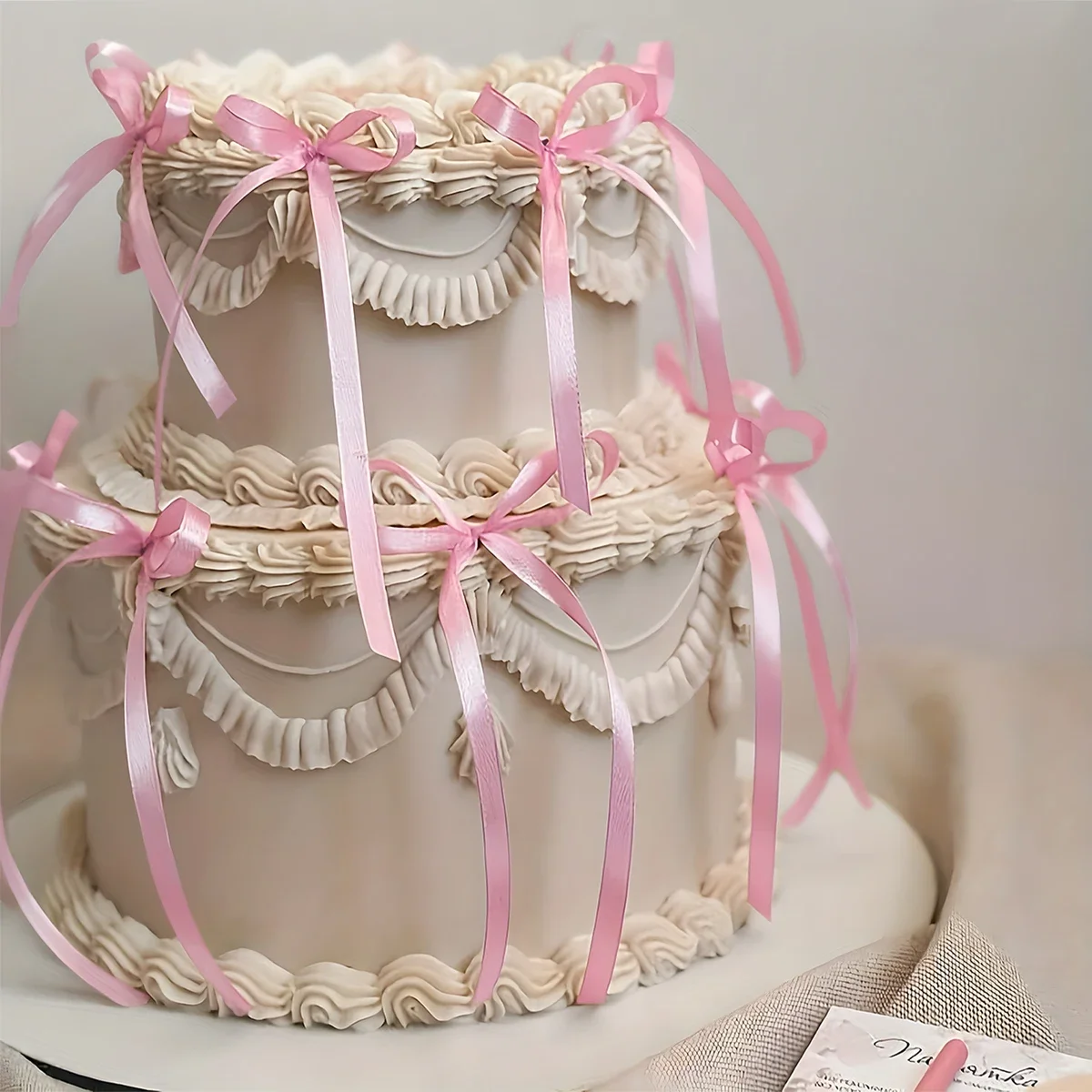 Red Pink Bow Ribbon Cake Decoration Desserts Birthday Wedding Party Cake Decor Valentine's Day Romantic Cake Decorating Supplies