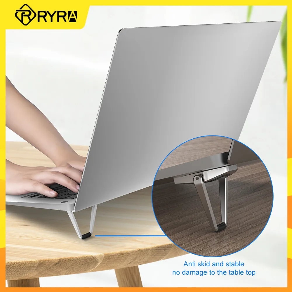 

RYRA Metal Foldable Laptop Stand Base Non-slip Desktop Portable Notebook Holder Mini Aluminum Cooling Pad PC Laptop Bracket
