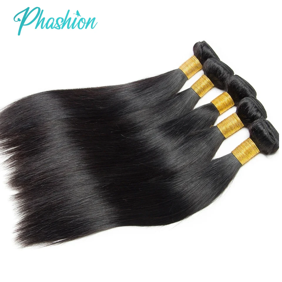 Phashion 2/3 Remy Straight Human Hair Bundles With 2X6 Transparent Lace Closure Brazilian Weave Pre Plucked For Black Women 10A