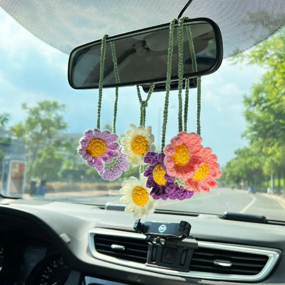 

Car Ornament Realistic Handmade Flower Ornament Easy-to-hang Charm for Car Rear View Mirror Unique Automotive Decor Car Hanging