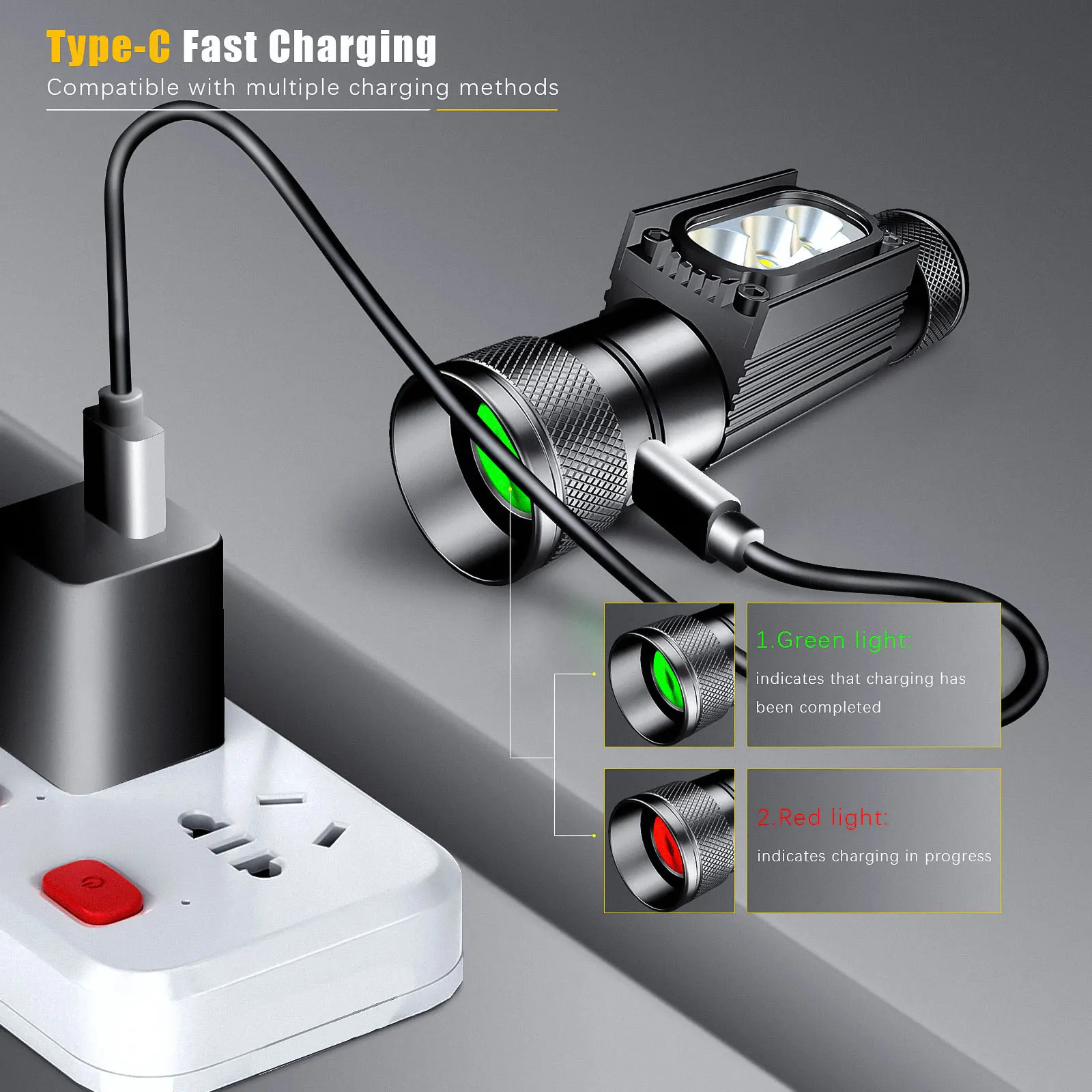 최신 LED 헤드램프 고출력 화이트 그린 메모리 헤드라이트 18650 충전식 USB 타입-C 토치 캠핑 사냥 손전등 램프