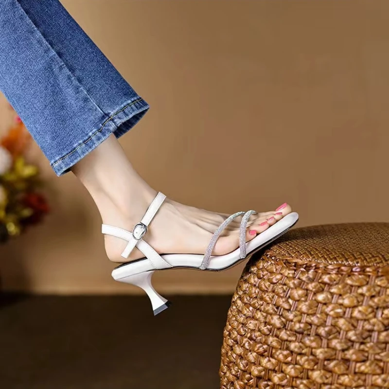 Summer Shoes Woman 2024 Trend Square Ankle Women's Sandals Strap Thin High Heels Buckle Strap Narrow Band Ladies Heels Women