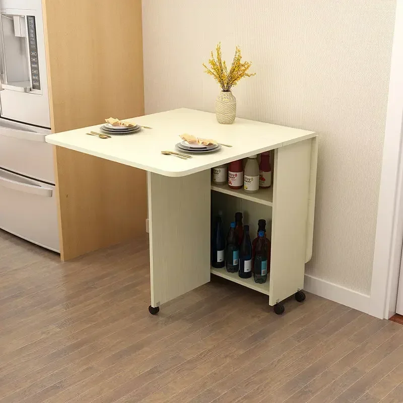 thumbnail image 1 of Mesa de comedor plegable para el hogar, mueble de almacenamiento móvil multifuncional, moderno y sencillo, extensible, para sala de estar y cocina, 1 of 4