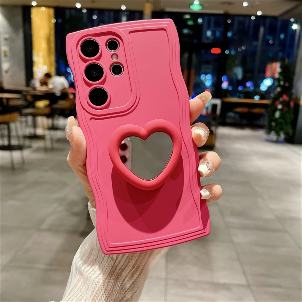 Stylish Love Heart Mirror Stand Silicone Phone Case