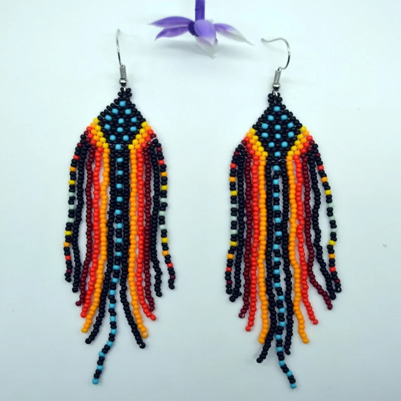 Rice bead earrings Tassel Gradient Originality Hand knitting Bohemia Alloy Fashion Simple Beaded earrings hoop earrings