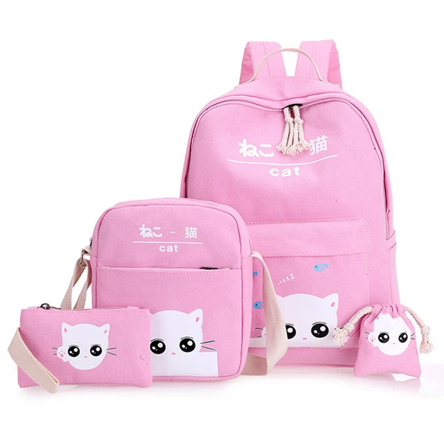 Girl's Canvas School Backpack & Pencil Case - Preppy Pink