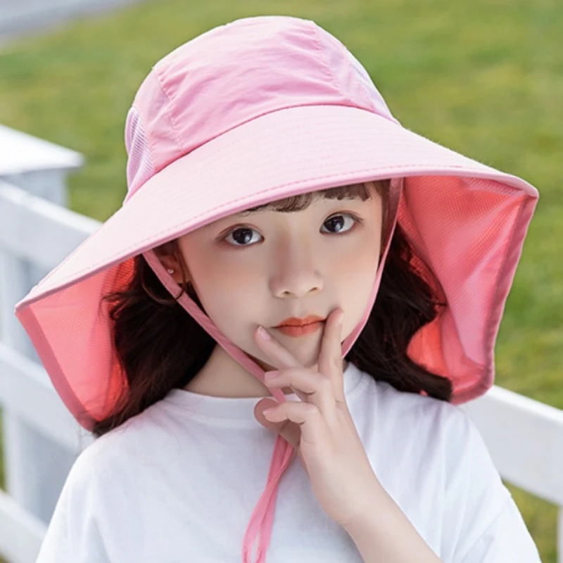 Sun Hat Summer Outdoor Neck Ear Cover Anti UV Protection Beach Caps Kids Boy Girl Travel Flap Cap for Children_voghion.com