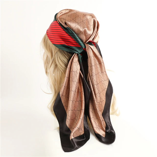 Pañuelo de seda satinado para mujer, bufanda cuadrada con estampado, Hijab musulmán, pañuelo elegante de diseño de marca, chal, pañuelo para el cabello, 2022