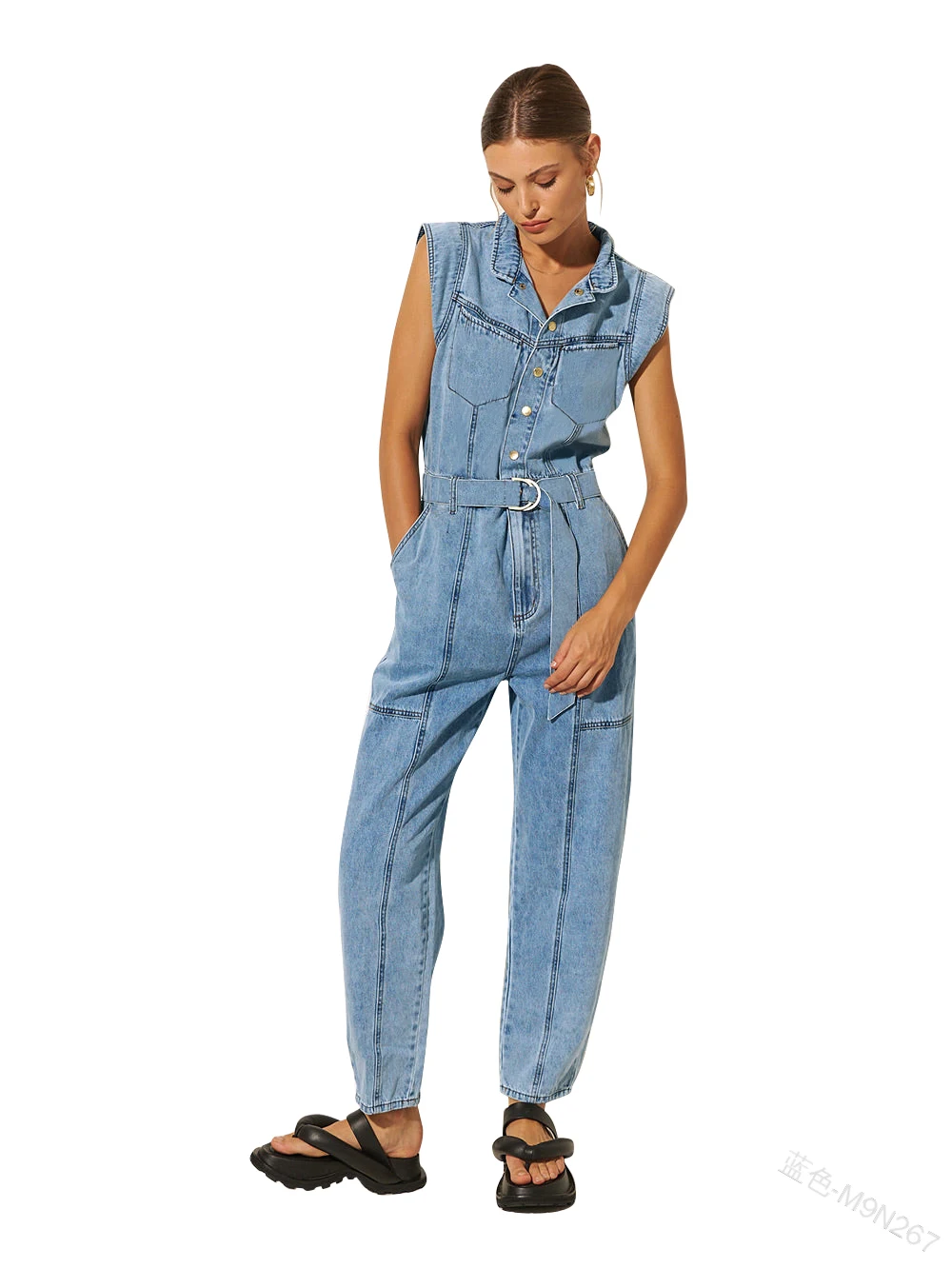 Women's Denim Slim Jumpsuit Jeans 2024 Summer Casual Sleeveless Bodysuits Long Pants Femal High Waist One-Piece Outfits Pants