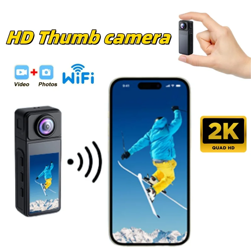 2K HD Sport Thumb Action Camera Wifi AP 270° Rotatable Len Mini Action Cam Magnetic Built-in Battery for Running Cycling Skiing