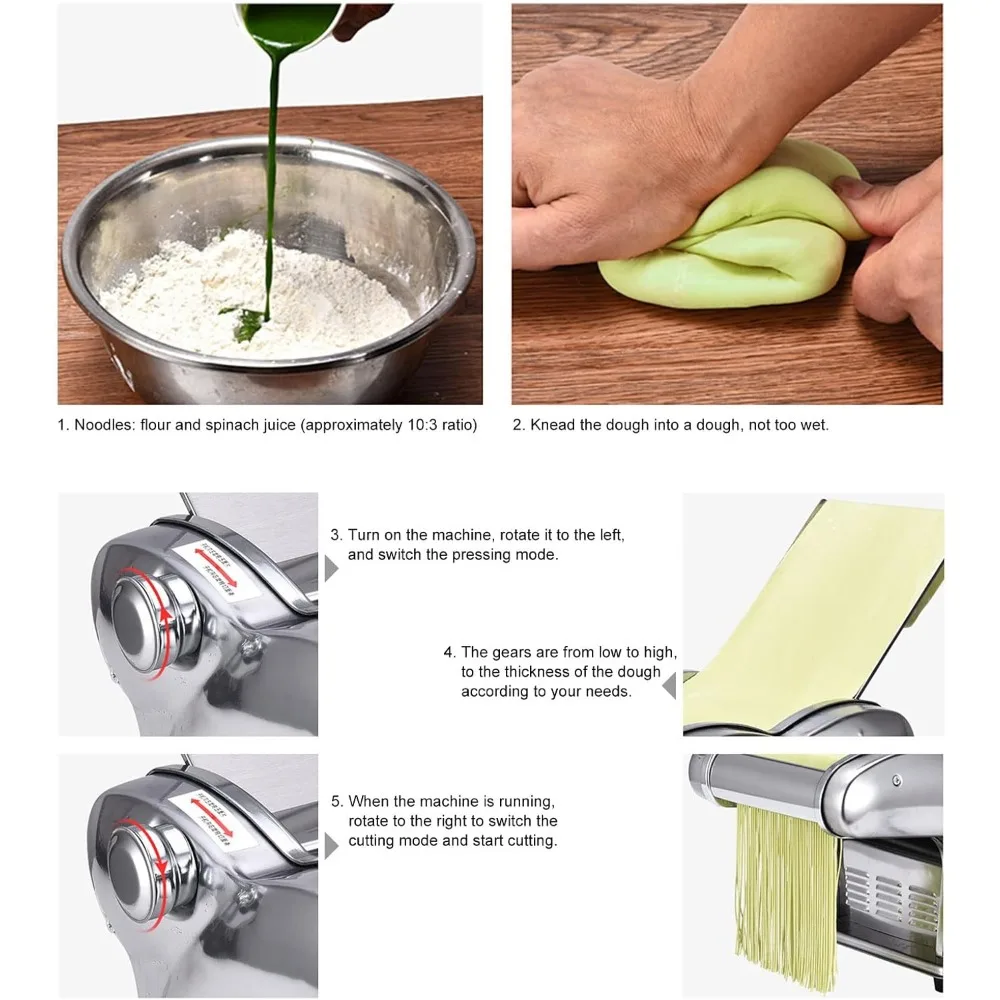 Pasta Maker Machine Dumpling Dough Skin Noodle Making Pasta Maker Dough Roller Noodle Cutting Machine for Spaghetti, Fettuccini 6