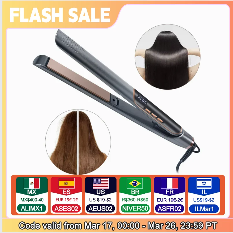 Piastra per capelli agli ioni negativi Display digitale LCD Strumento per lo styling dei capelli per lisciare e arricciare Bacchetta per capelli a doppio scopo