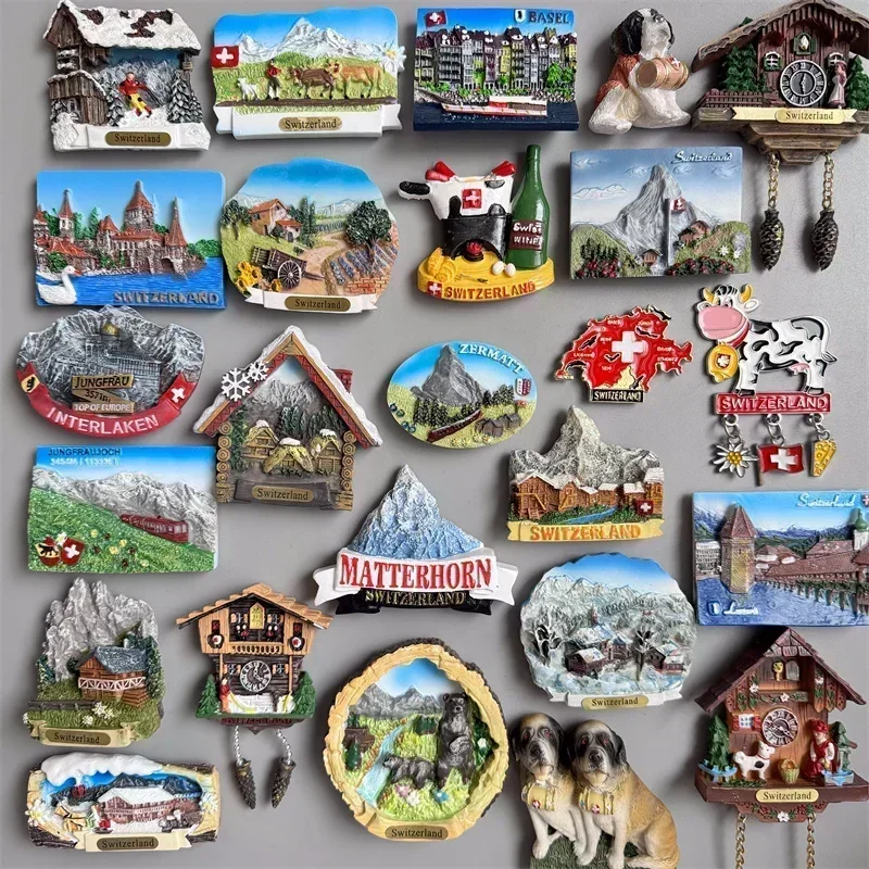 Switzerland Fridge Magnets tourist Souvenir Basel Zermatt Matterhorn Swiss Lucerne Jungfrau Cuckoo Clock Refrigerator Stickers