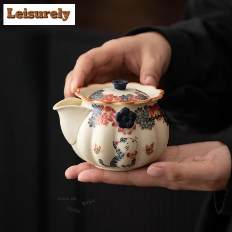 135ML Mineral Rocks Little Cat Hand Grab Teapot Ancient Tea Infuser Pot Tea Making Kettle With Ball Hole Tea Set Collection Gift