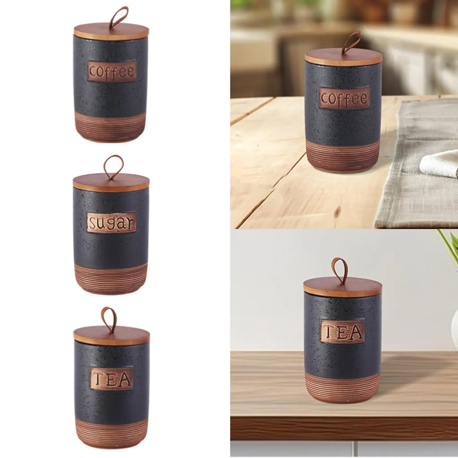 Ceramic Storage Container Holder with Wood Lid Ornament Kitchen Canister Food