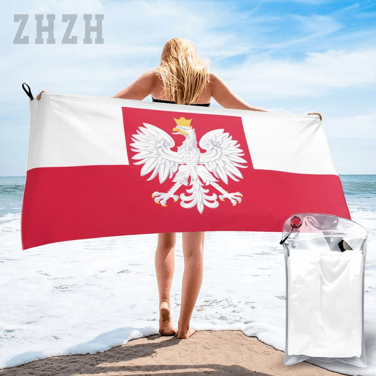 More Design Poland Flag Emblem Bath Towel Quick dry Microfiber Absorbing Soft Water Breathable Beach Swimming Bathroom