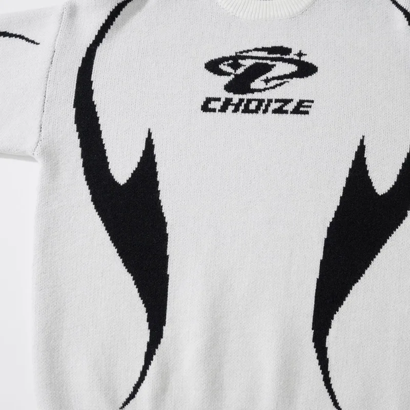 Mens Racing Style Sweater Knitted Pullovers Casual Long Sleeve Loose O Neck Harajuku Sweaters Streetwear Unisex Jumpers Knitwear