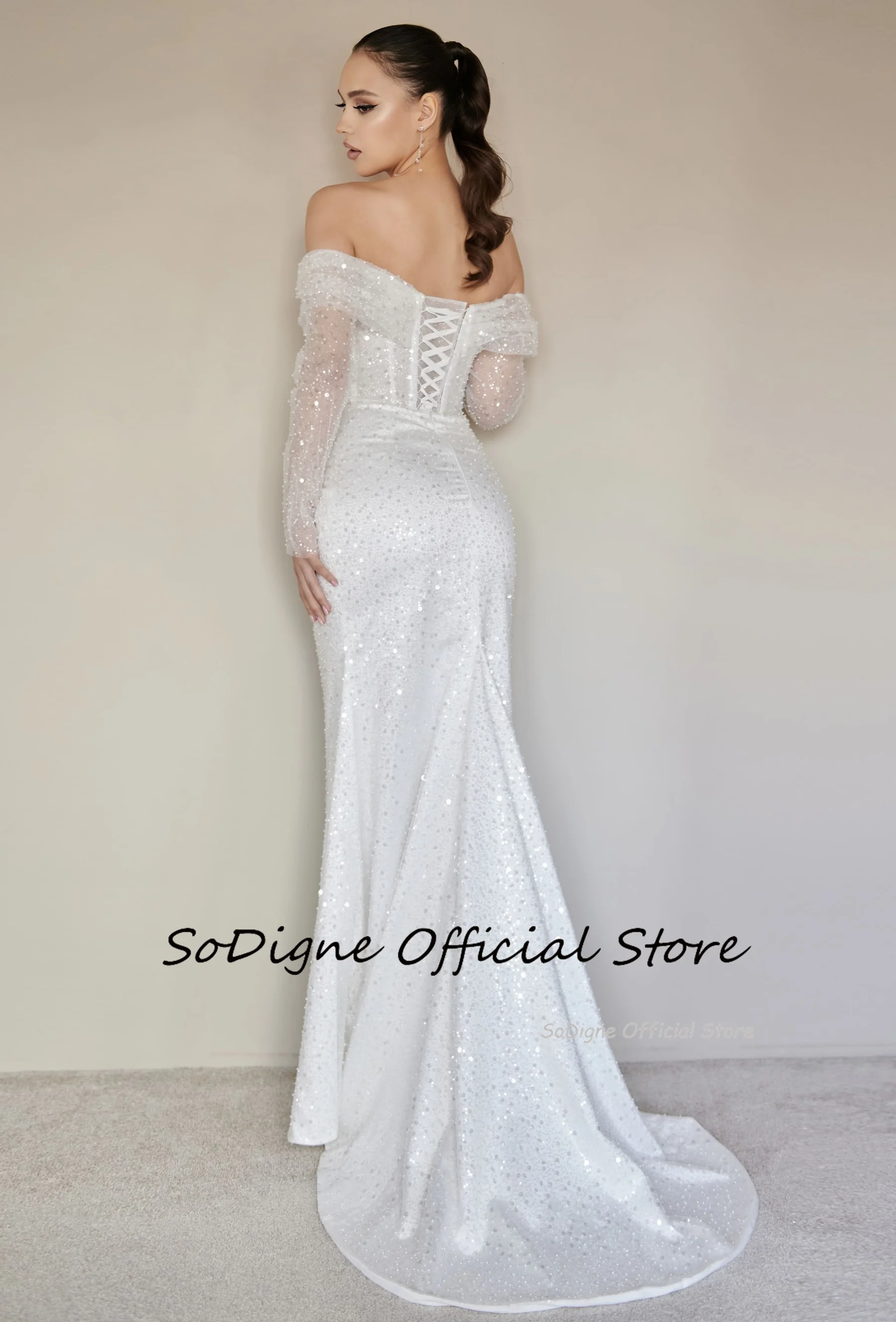 SoDigne Mermaid Glitter Wedding Dresses Off Shoulder Long Sleeves Sequined Bridal Dress Wedding Gown Robe De Mairee Customized 16 S9611419bd9d24d1c8b257f36ccbeb801c