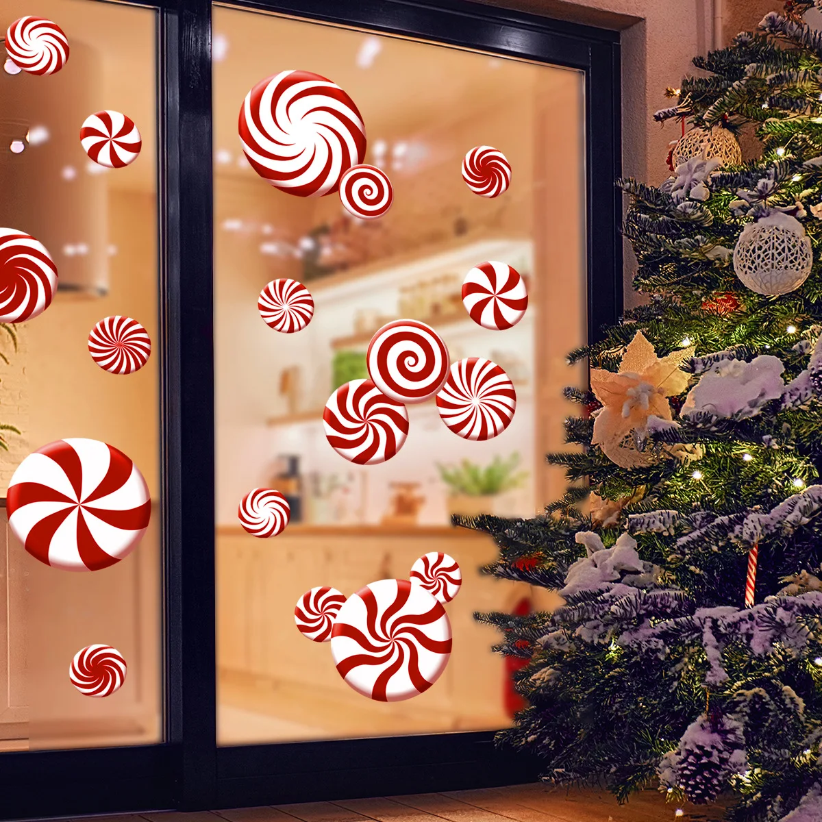 2022 New Red Candy Party Christmas Decoration Sticker Cabinet Wardrobe Window Glass Living Room Bedroom Home Decor Wall |
