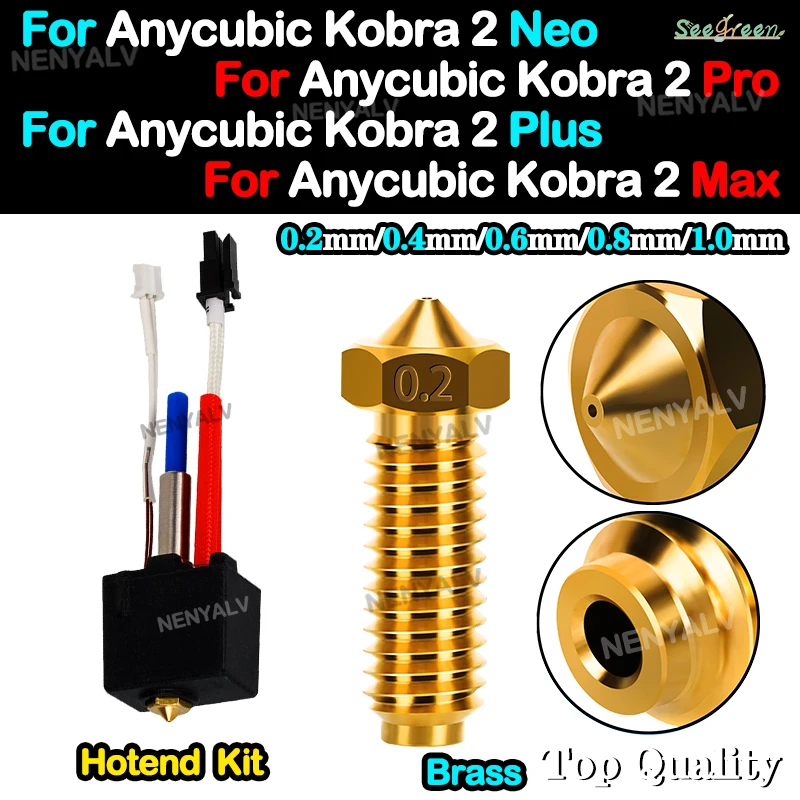 Per Anycubic 2 Neo/Plus Hotend Kit Per Anycubic Kobra 2 Max/Pro Per Anycubic Kobra 2 Hotend Ugello In Ottone 0.2/0.4/0.6/0.8/1.0Mm