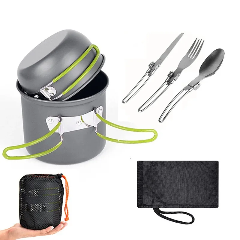 

Camping Cooking Utensils Outdoor Aluminum Tableware 1-2 Persons Set Portable Kettle Pans Pots Hiking Picnic Travelling Equipment