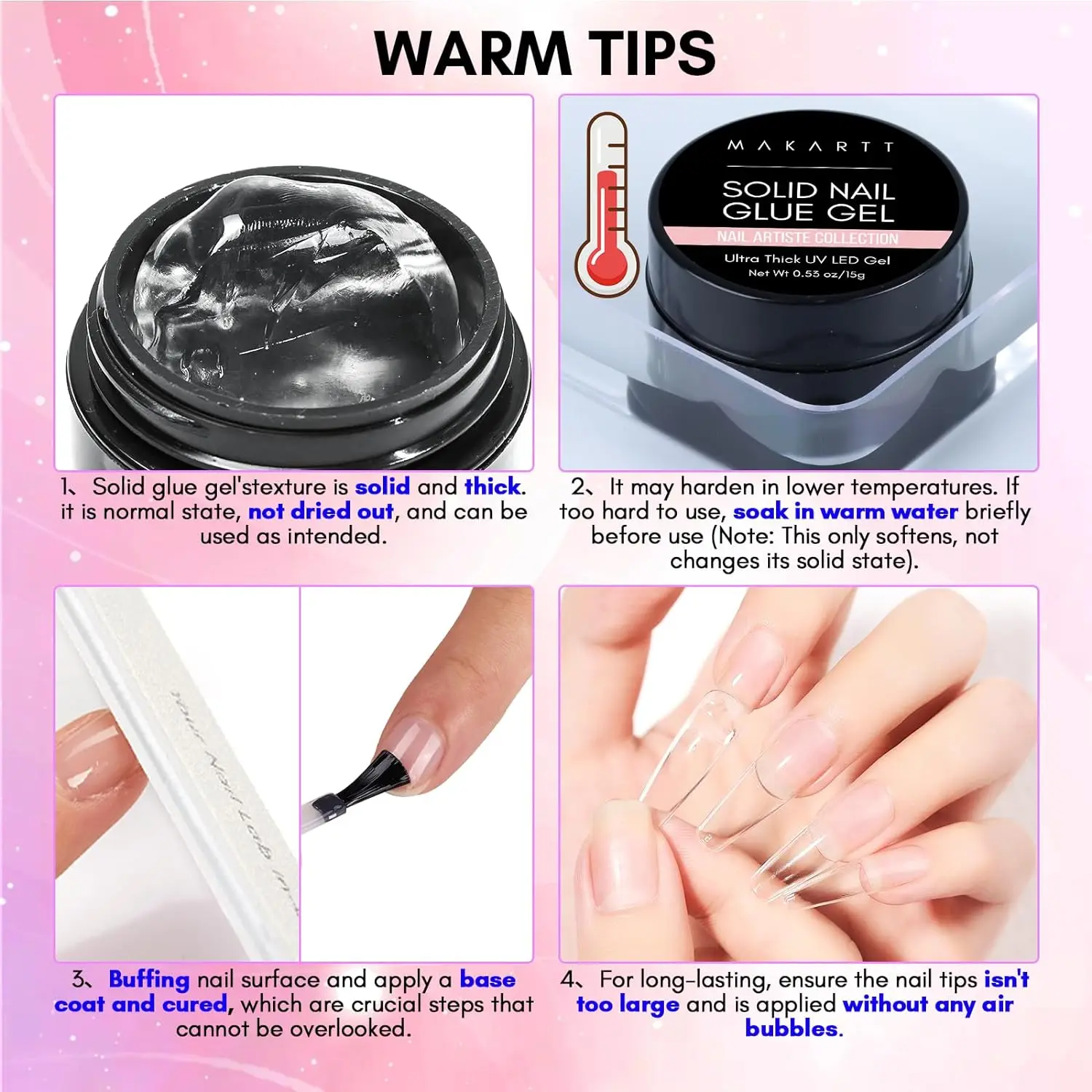 Makartt Solid Nail Gel Glue for Soft Gel Nail Tips Clear Acrylic Nail Tips Solid Gel Nail Glue for Press On Nails Fake Nails 6