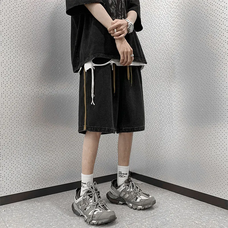 

Men Jeans Knee Length Pants Casual Cotton Denim Men New Fashion Straight High Quality Wide Leg Solid Color Shorts Big Size C57