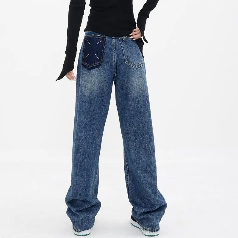 Blue Straight Wide Leg Jeans Woman High Waist Denim Pant Jeans Women Casual Cute Korean Vintage Denim Y2K Pants Ladies Boyfriend