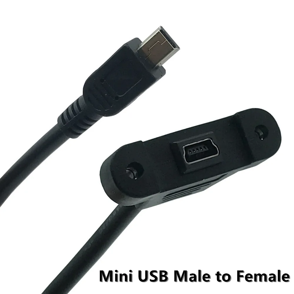 

USB Mini M To F Cable Panel Mount Type Mini USB 2.0 5Pin Male To Female Extension Adapter Cable Cord With Screws Holes 30cm 50cm