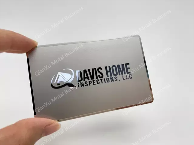 Customized mirror metal business name card stainless steel cheap color printing membership card stainless steel buisness cards etched cutting out factory direct supply filling ink printing color qr code custom logo shape