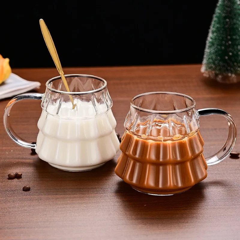 Tazza Natalizia In Vetro A Doppia Parete | Albero Di Natale E Fiocchi Di Neve | 300 Ml Con Coperchio In Silicone E Decorazioni | Resistente Al Calore - 2