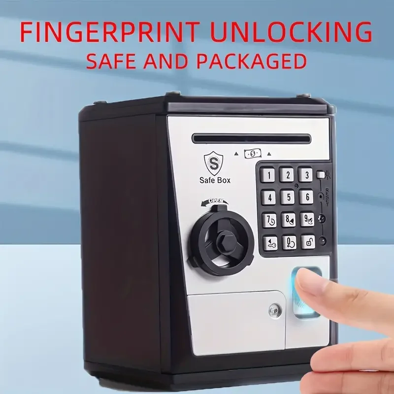 Fingerprint Bank Safe Box Money Boxes For Children Digital Coins Cash Saving Safe Deposit Mini ATM Machine Toys Kids Gift 6