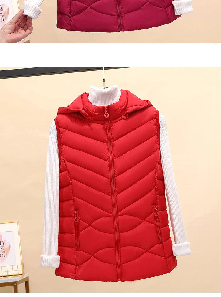 Solid Short Style Vest for Women Cotton Padded Women's Winter Sleeveless Jacket with Zipper Stand Collar Casual Coats