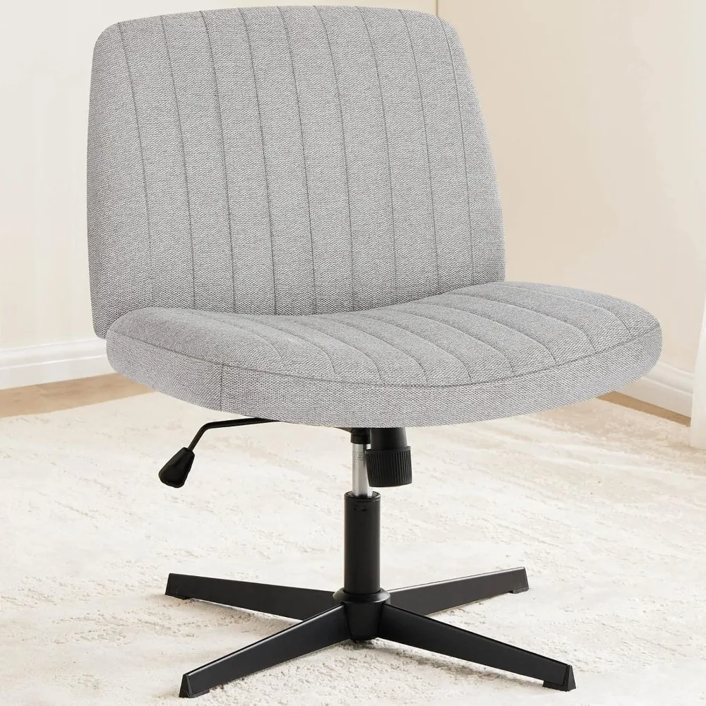 Cross Legged Armless Wide Adjustable Swivel Padded Home Office Desk Chair, Grey