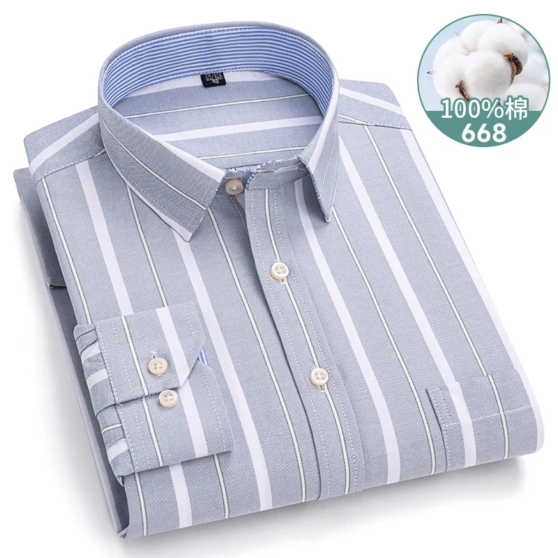 Men's Long Sleeve Plaid Oxford Shirt - 100% Cotton, Regular Fit, Casual & Formal Wear