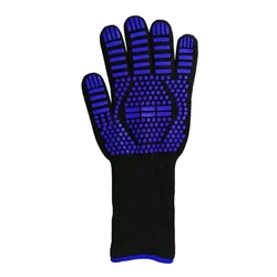 Enhanced Cowhide Fire - Resistant Gloves with Heat Insulation and Kevlar Stitching (BBQ Glove blue)
