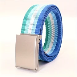Vibrant Rainbow Canvas Belt with Square Buckle - Versatile & Stylish Accessory (Green)