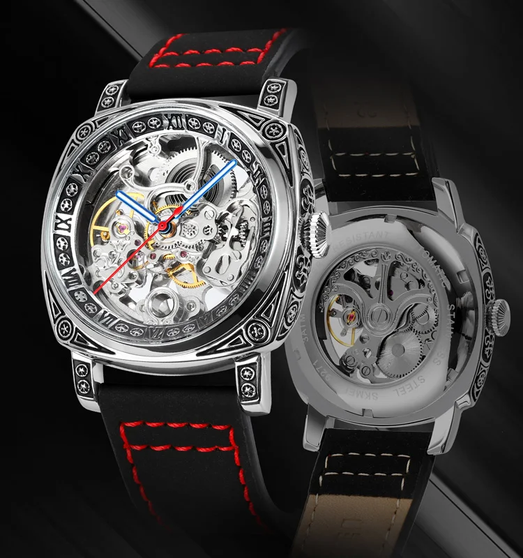 SKMEI Luxury Leather Strap Mens Automatic Watches Simple Mechanical Wristwatch Male Waterproof Clock reloj hombre 9271