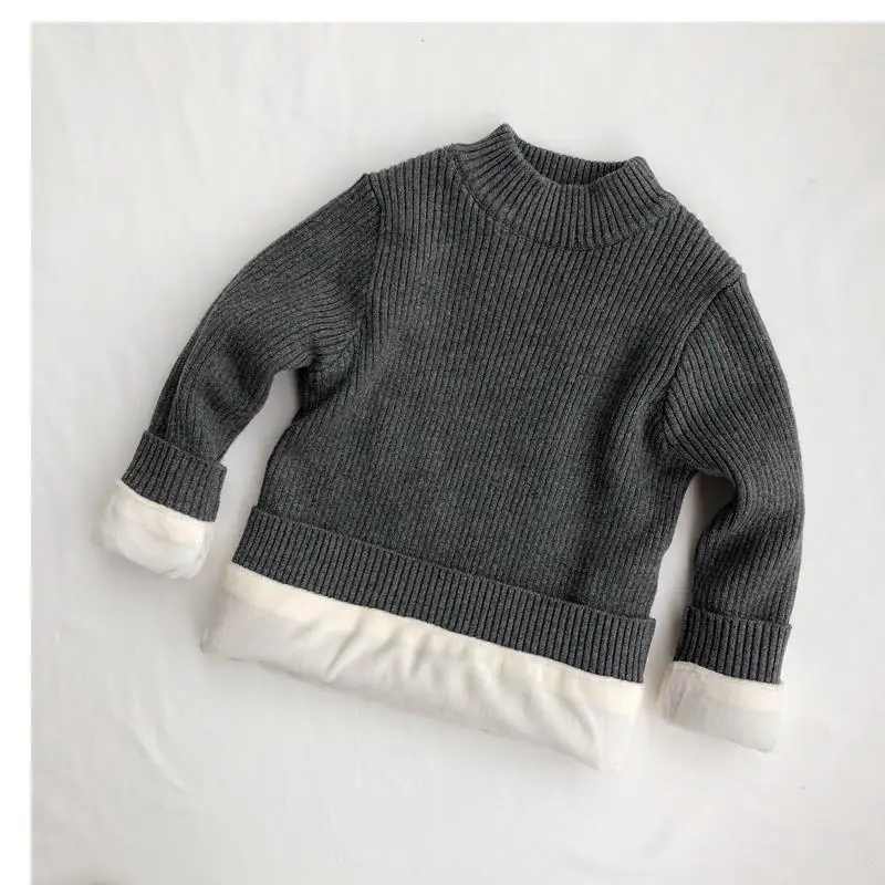 Girls Padded Sweater Winter Warm Bottom Shirt Boys Half High Neck Pullover Autumn New Baby Solid Color Tops Kids Clothes