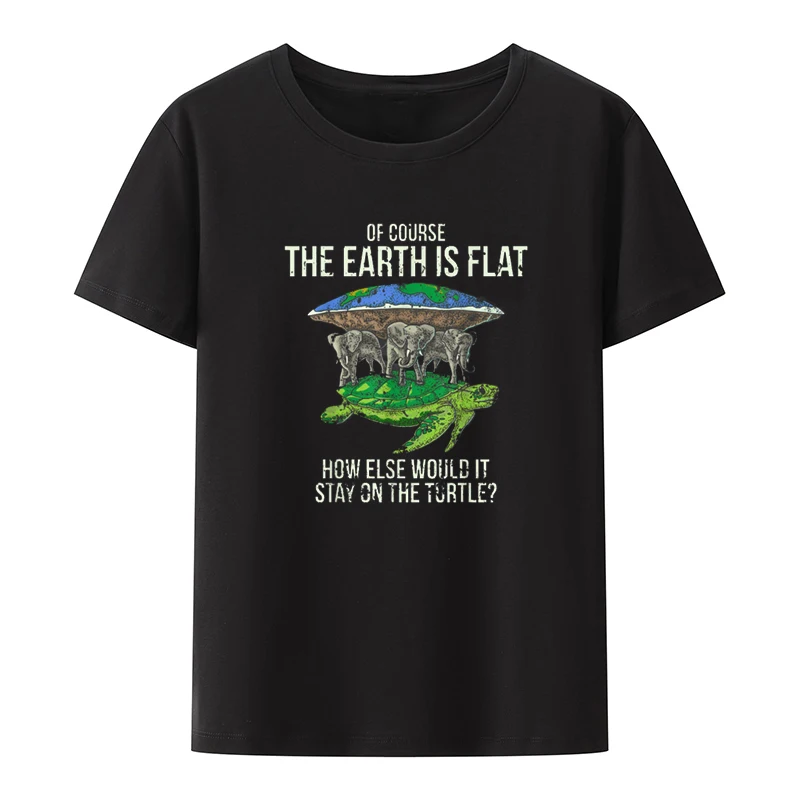 Funny Flat Earth Society T Shirt Turtle Elephants Graphic Camisetas Tops Comfortable Koszulki Novelty Printed T-shirt_voghion.com