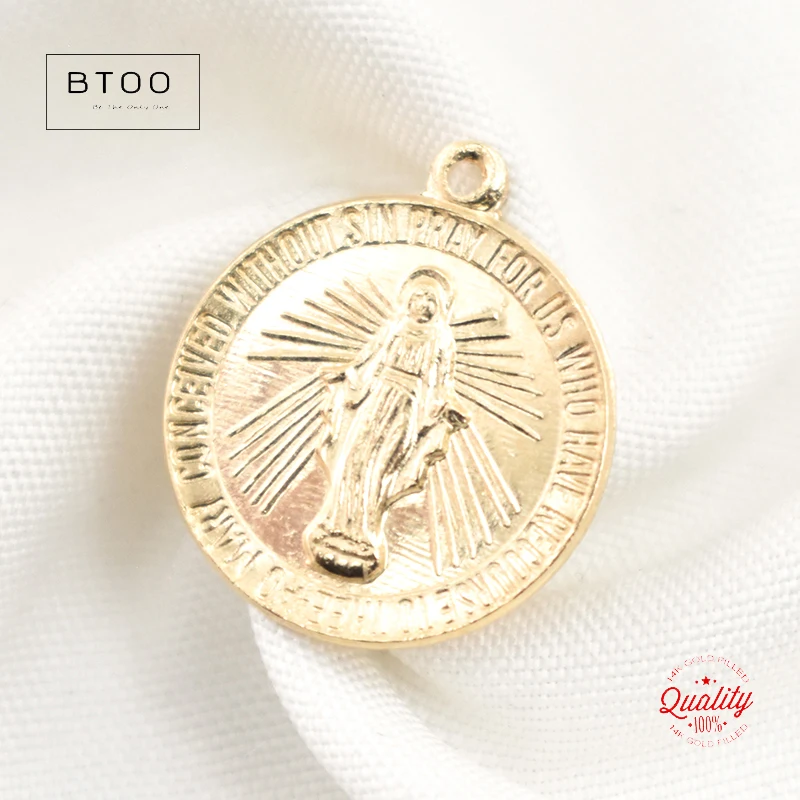 14K Gold Filled Our Lady of Guadalupe Virgin Mary Round Circle Charm Virgin Mary Circle Charm Religious Charm Catholic Jesus