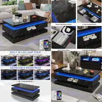 LED Coffee Table Modern High Glossy 47.2 Inch with Sliding Drawers, Double-Layer Center Table, LED Lights for Living Room Decor