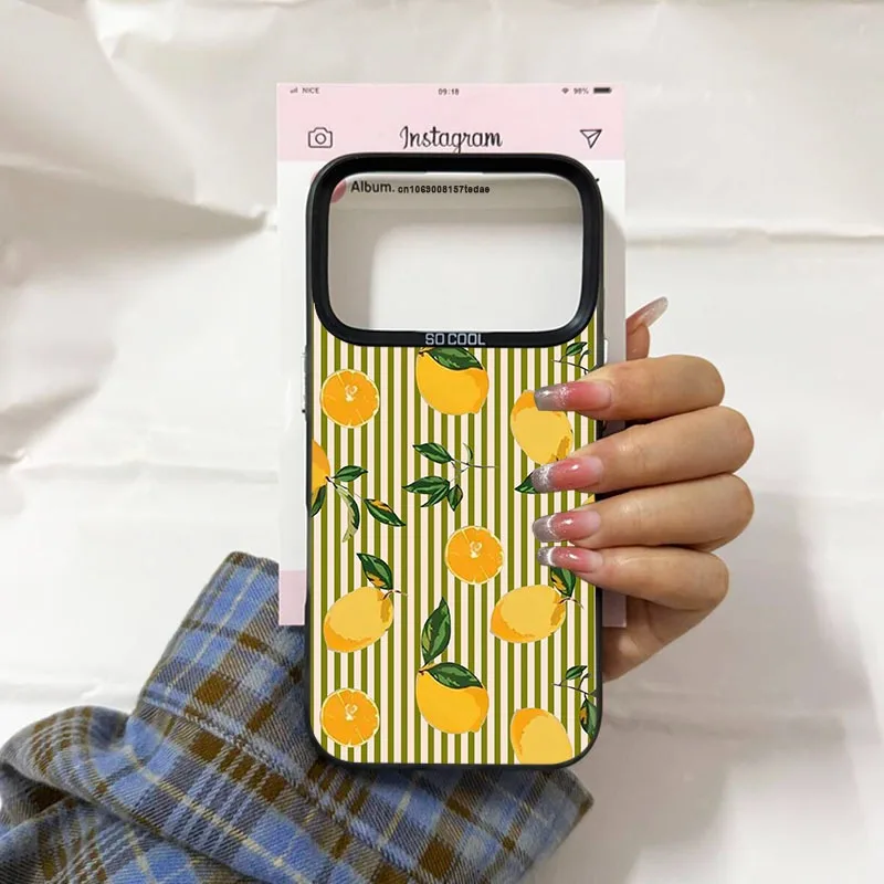 Cute Fresh Lemon Fruit Phone Case with Pink Stripe Pattern - Shockproof Cover